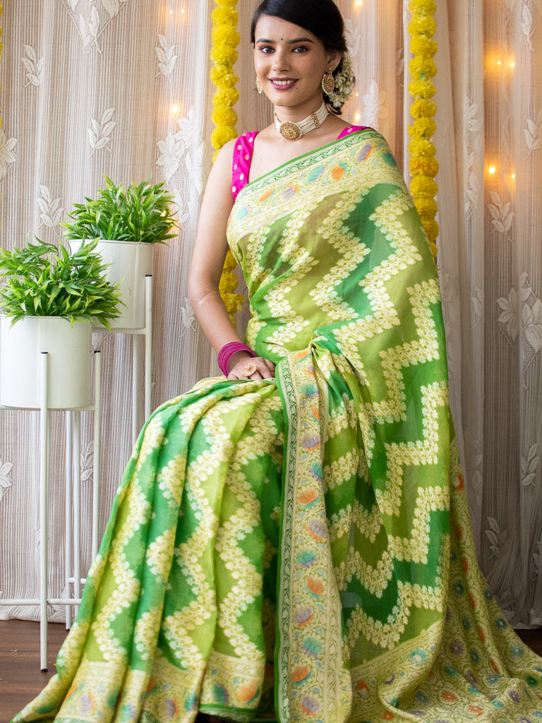 Banarasi Pure Georgette Saree With Jaal Resham Weaving-Green