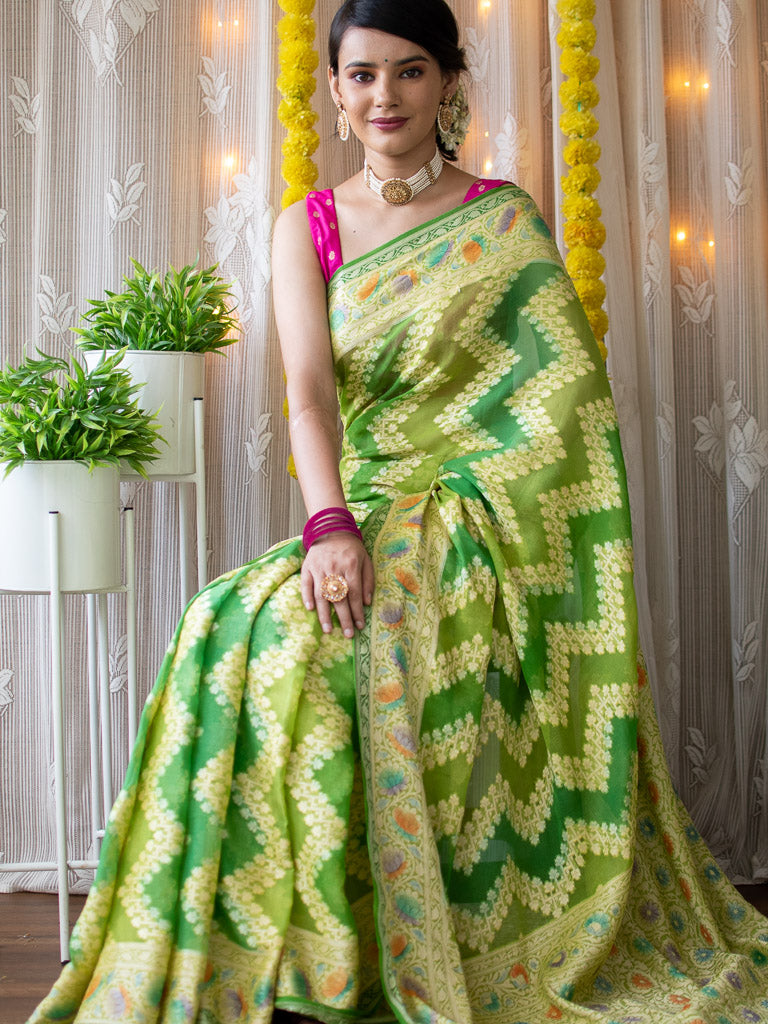 Banarasi Pure Georgette Saree With Jaal Resham Weaving-Green