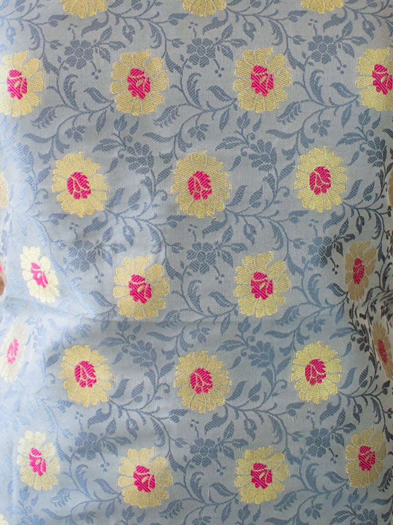 Banarasi Semi Silk Tanchoi Zari Weaving Salwar Kameez Material With Meenakari Dupatta-Grey