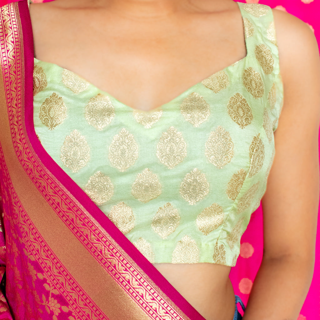 Banarasi Stitched Sleeveless Blouse-Pastel Green
