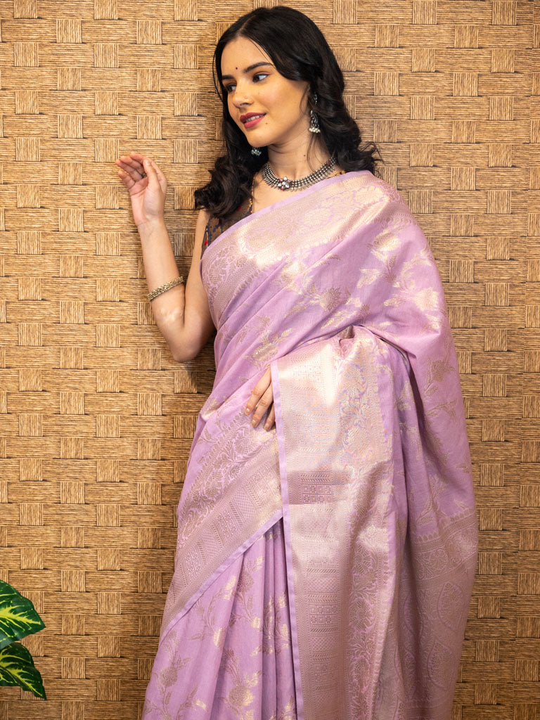 Banarasi Semi Silk Saree With Zari Weaving-Lavender