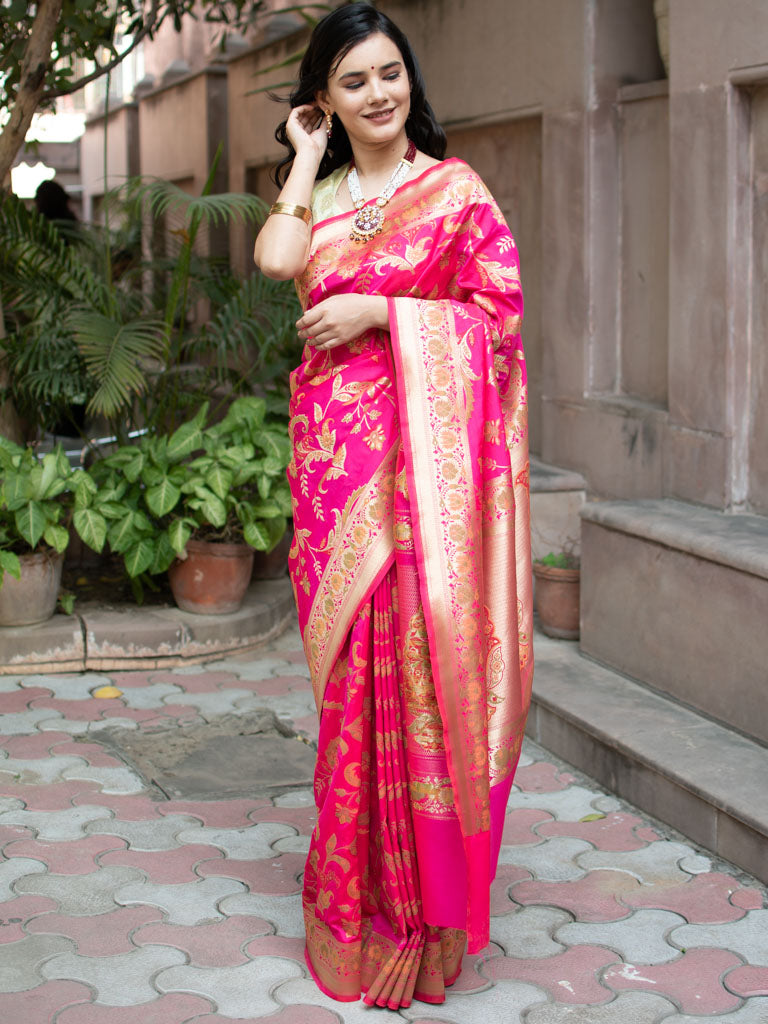 Banarasi Art Katan Silk Saree With Jaal Weaving-Pink