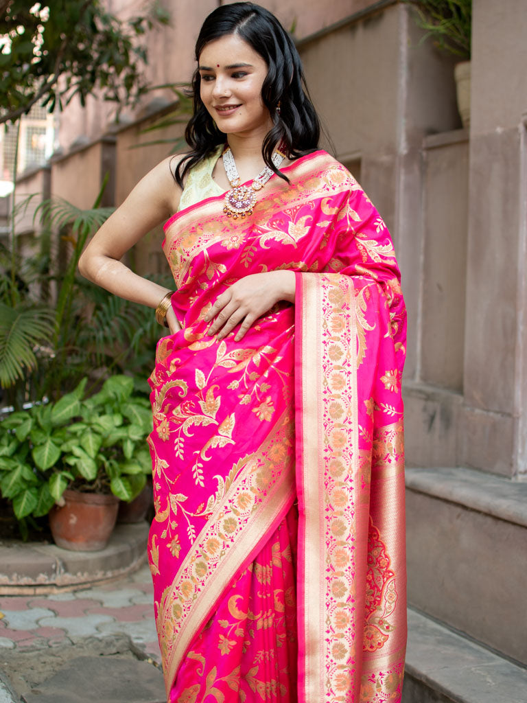 Banarasi Art Katan Silk Saree With Jaal Weaving-Pink