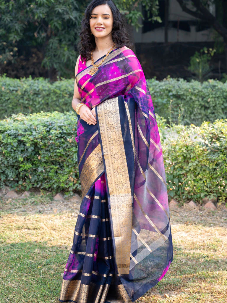 Banarasi Shibori Dyed Organza Saree With Zari Weaving