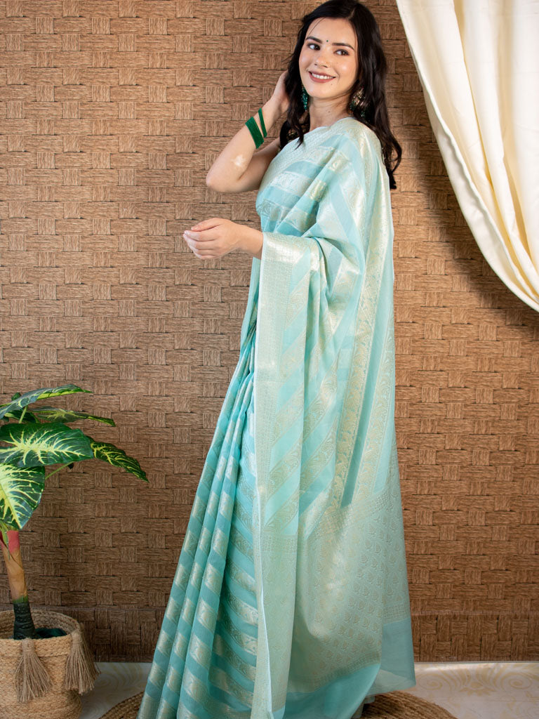Banarasi Pure Cotton Saree Aada Zari Weaving-Blue