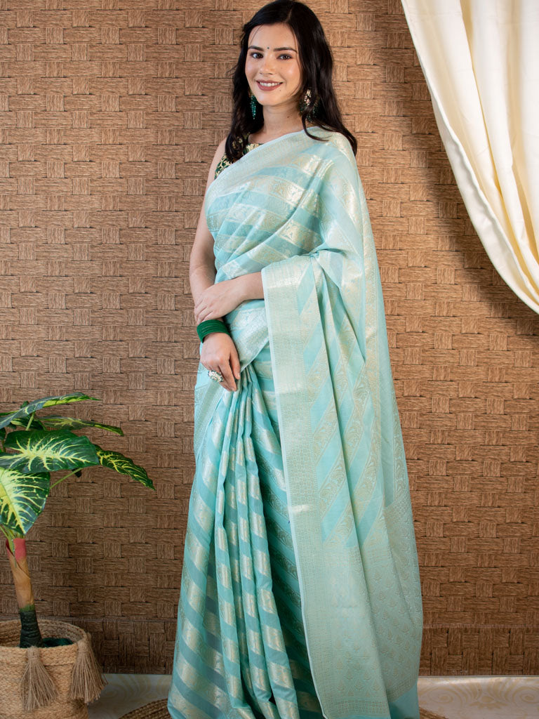 Banarasi Pure Cotton Saree Aada Zari Weaving-Blue