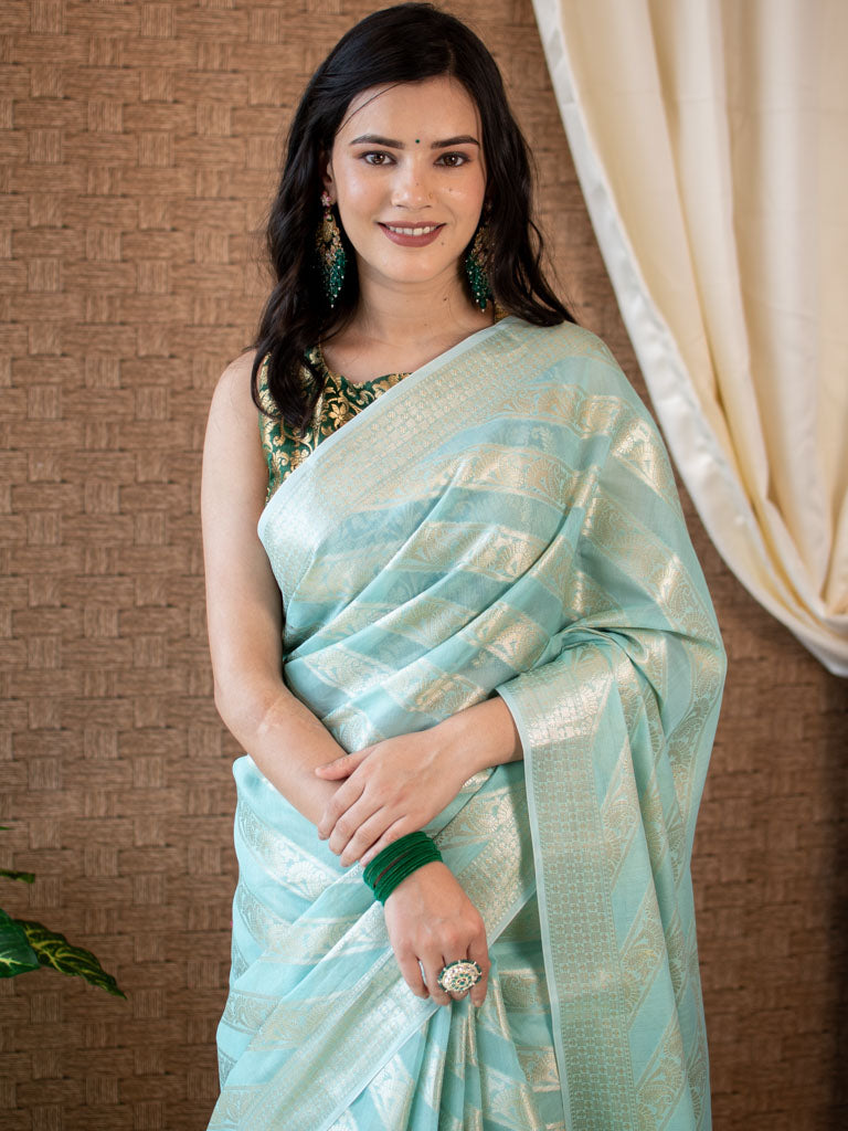 Banarasi Pure Cotton Saree Aada Zari Weaving-Blue