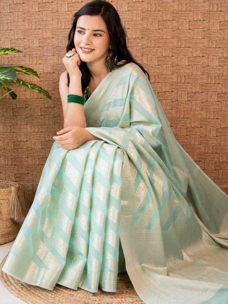 Banarasi Pure Cotton Saree Aada Zari Weaving-Blue