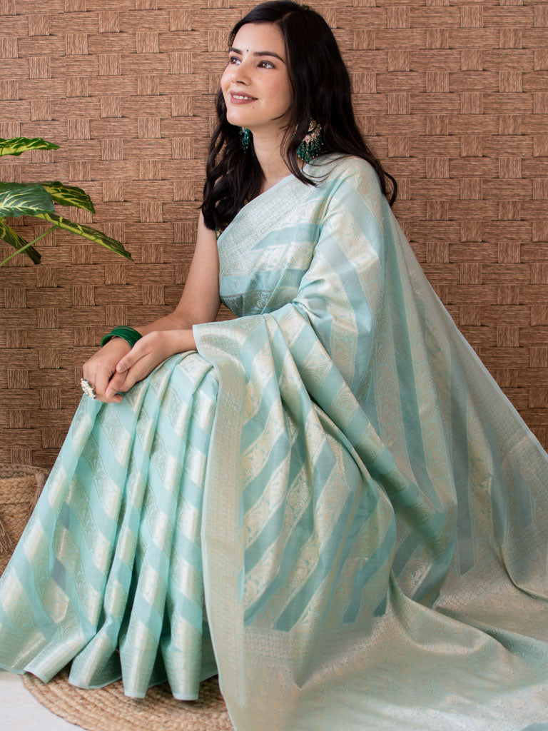 Banarasi Pure Cotton Saree Aada Zari Weaving-Blue