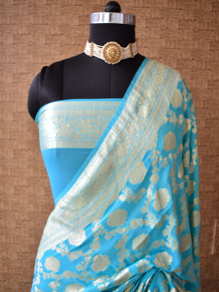 Banarasi Pure Khaddi Georgette Saree With Jaal Zari Weaving-Blue