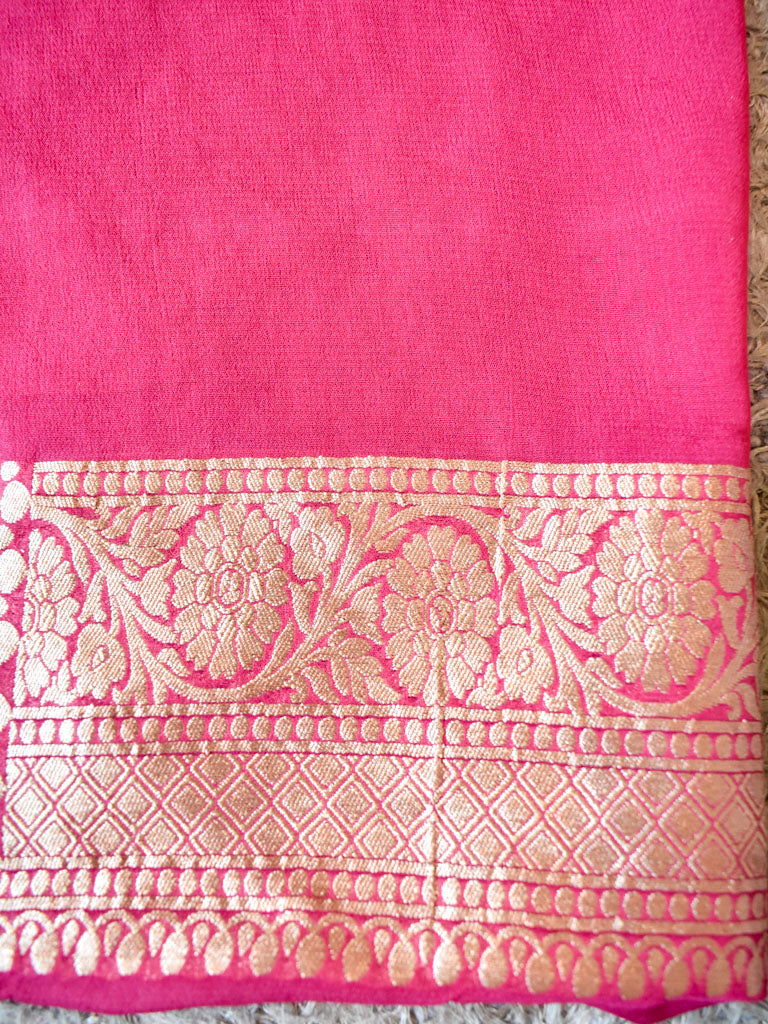 Banarasi Pure Khaddi Georgette Saree With Jaal Zari Weaving-Strawberry Pink