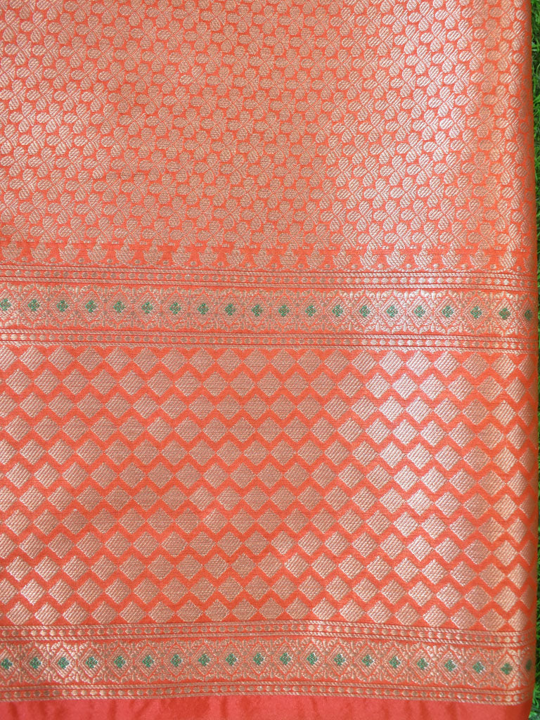 Banarasi Kora Saree With Zari Weaving & Contrast Meena Border-Off White & Red