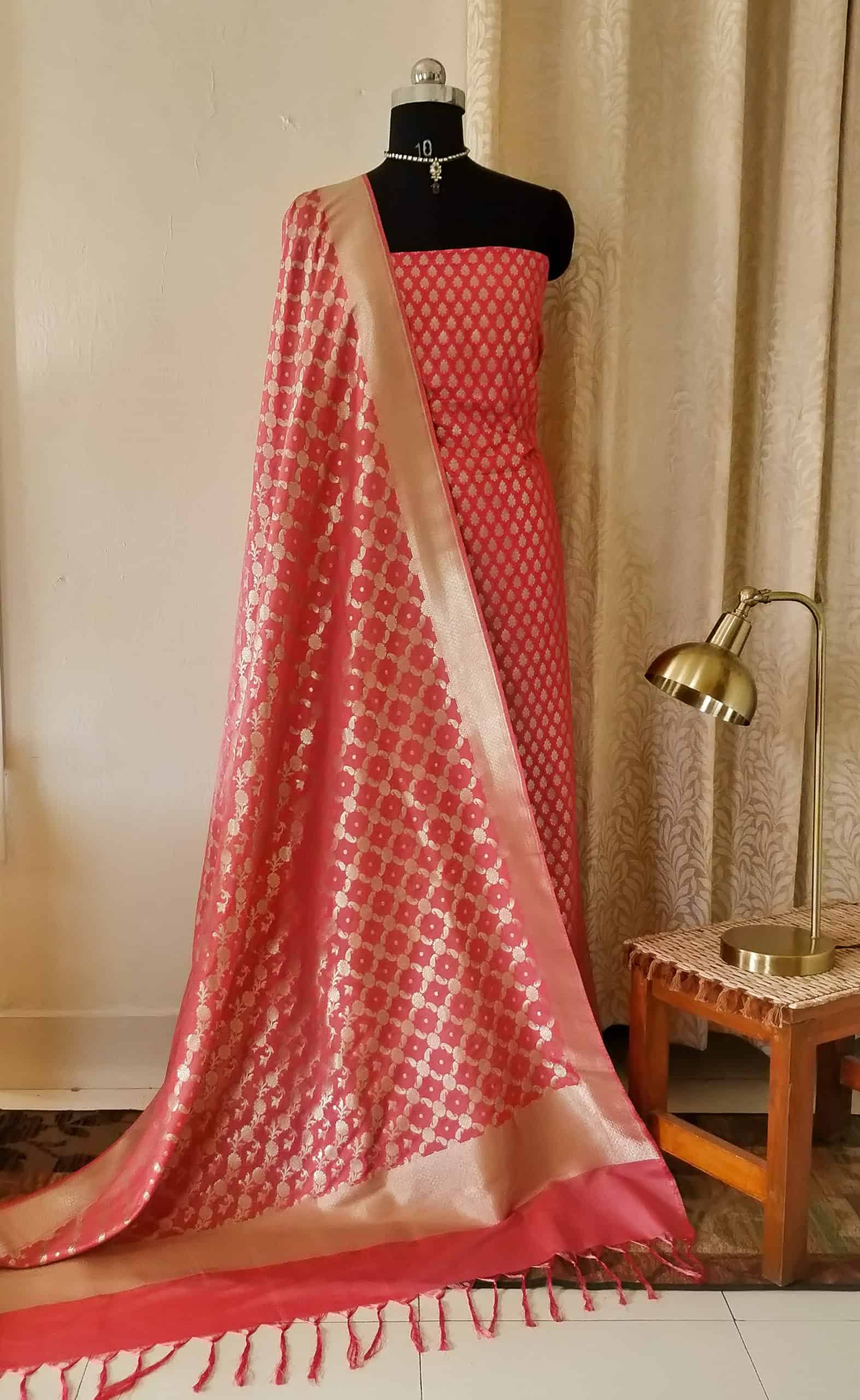 Banarasi Art Silk Salwar Kameez With Heavy Jaal Dupatta-Peach