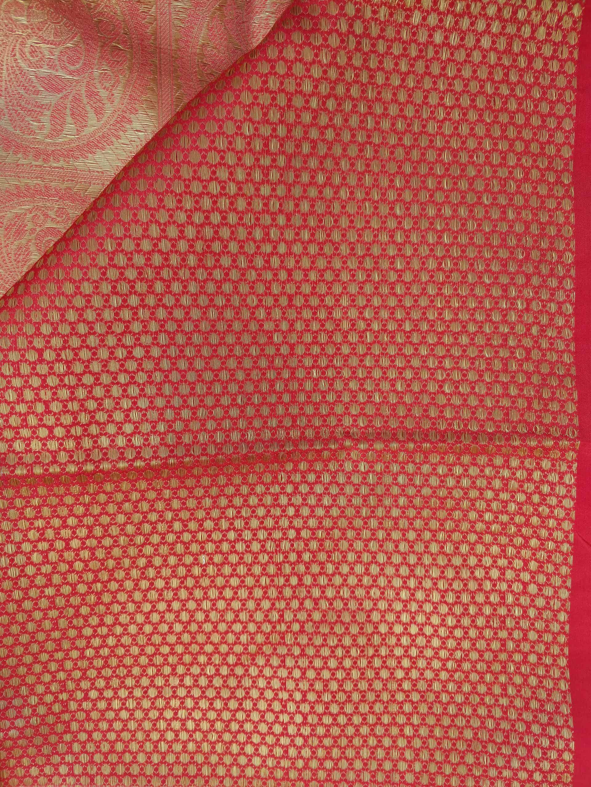 Banarasi Kora Muslin Half & Half Saree With Tanchoi Weaving -Beige & Red
