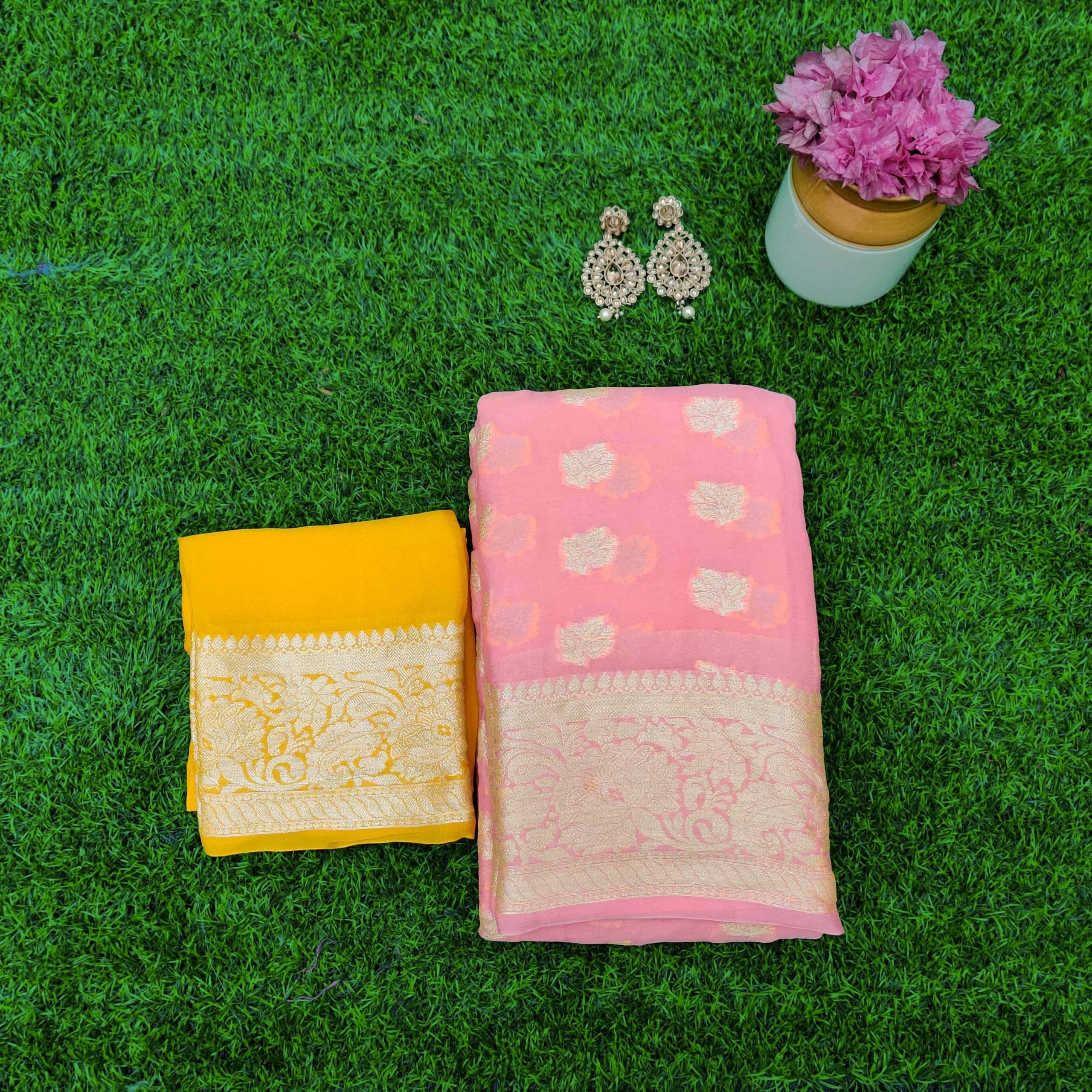 Banarasi Chiffon Saree Gold Zari Weaving-Peach