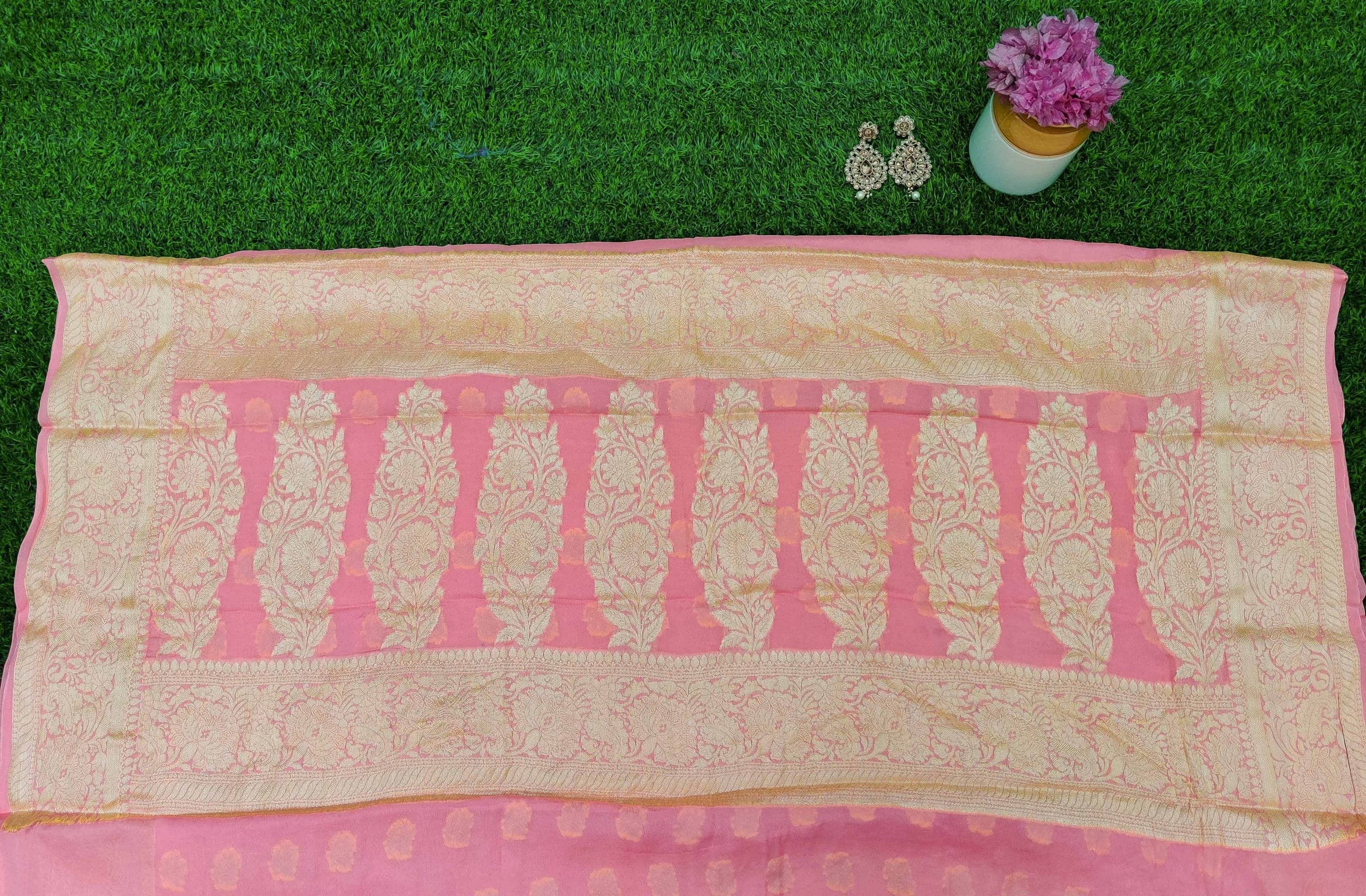 Banarasi Chiffon Saree Gold Zari Weaving-Peach