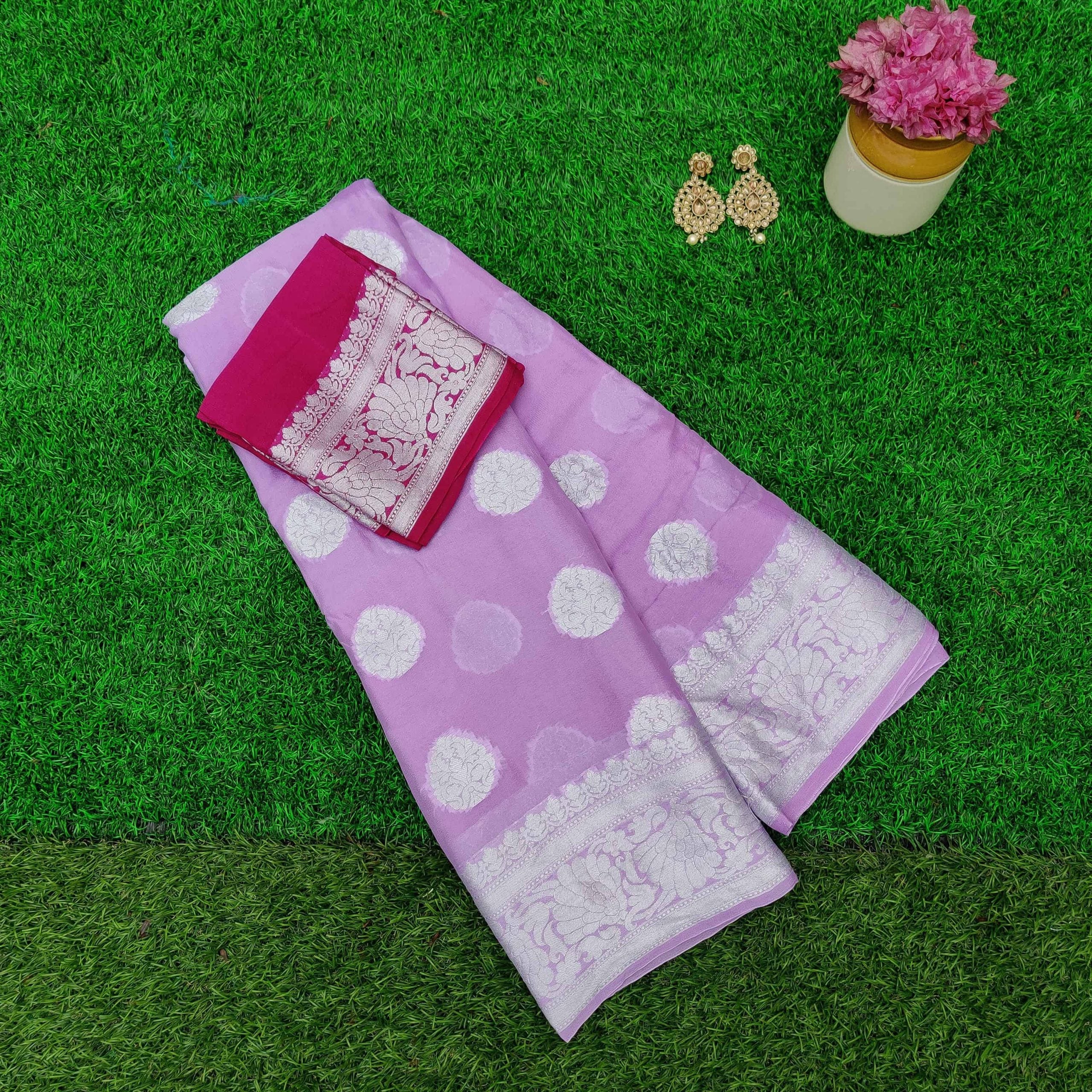 Banarasi Chiffon Saree Silver Zari Weaving-Lilac