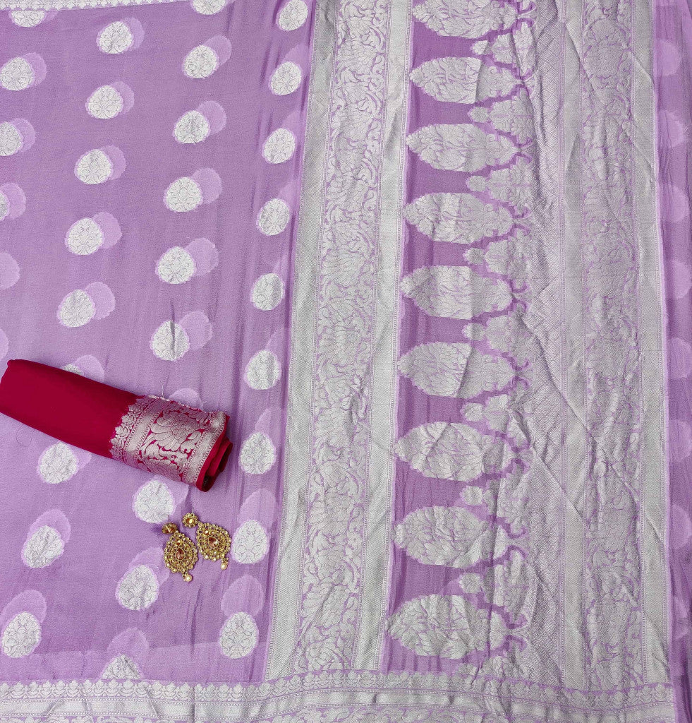 Banarasi Chiffon Saree Silver Zari Weaving-Lilac