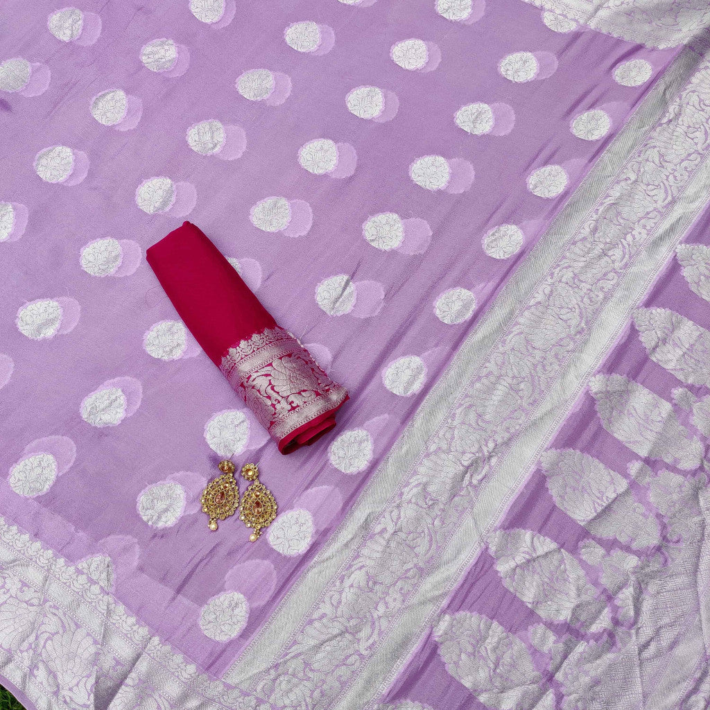 Banarasi Chiffon Saree Silver Zari Weaving-Lilac