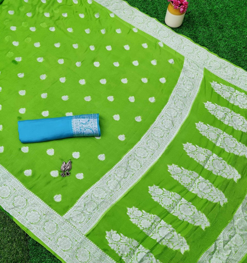 Banarasi Chiffon Saree Silver Zari Weaving-Green