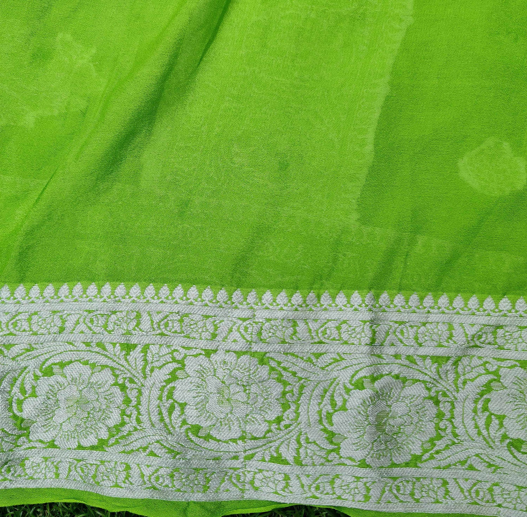 Banarasi Chiffon Saree Silver Zari Weaving-Green