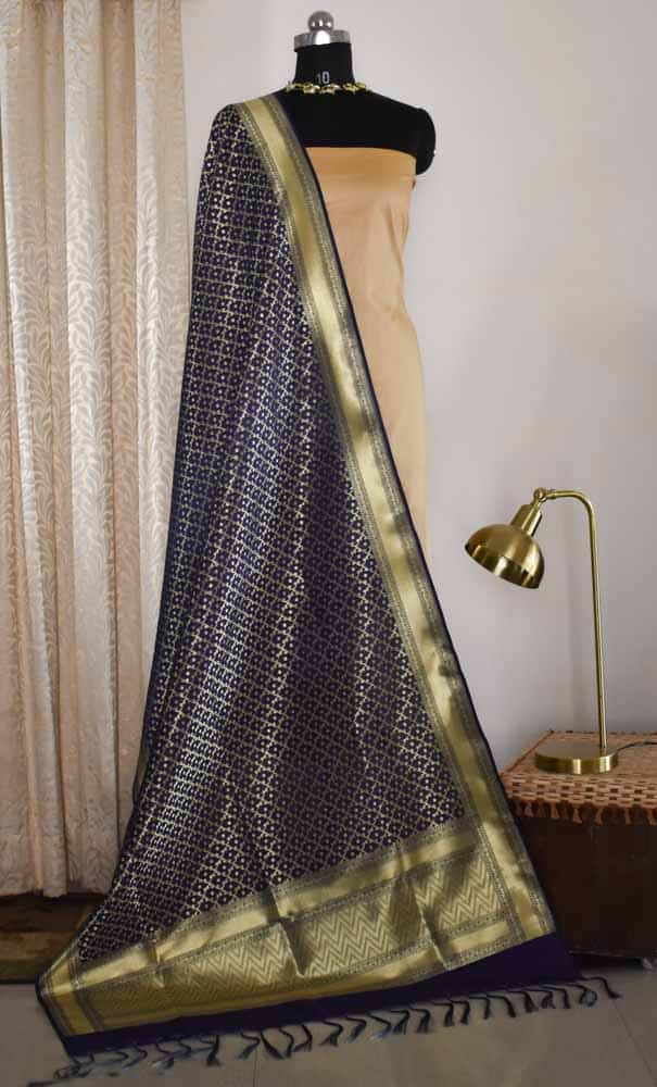 Banarasi Art Silk Heavy Jaal Dupatta -Navy Blue