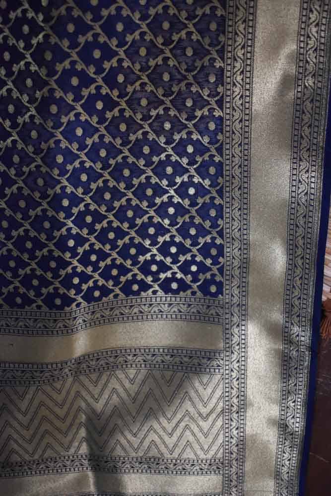 Banarasi Art Silk Heavy Jaal Dupatta -Navy Blue