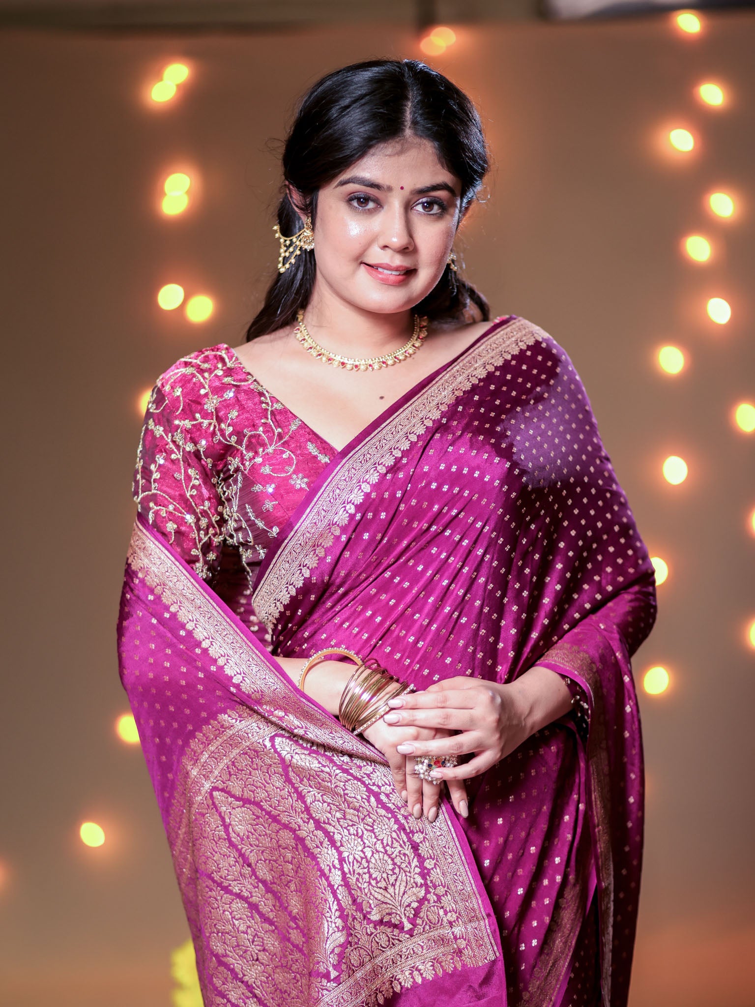 Banarasi Pure Khaddi Georgette Saree With Antique Zari Buti  Weaving- Purple