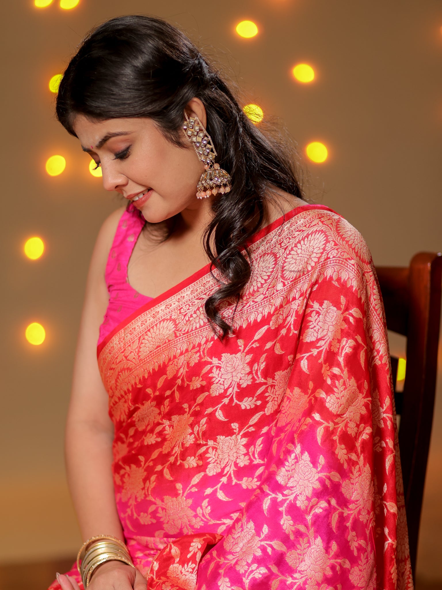 Banarasi Pure Khaddi Georgette Shaded Saree With Zari Weaving- Pink