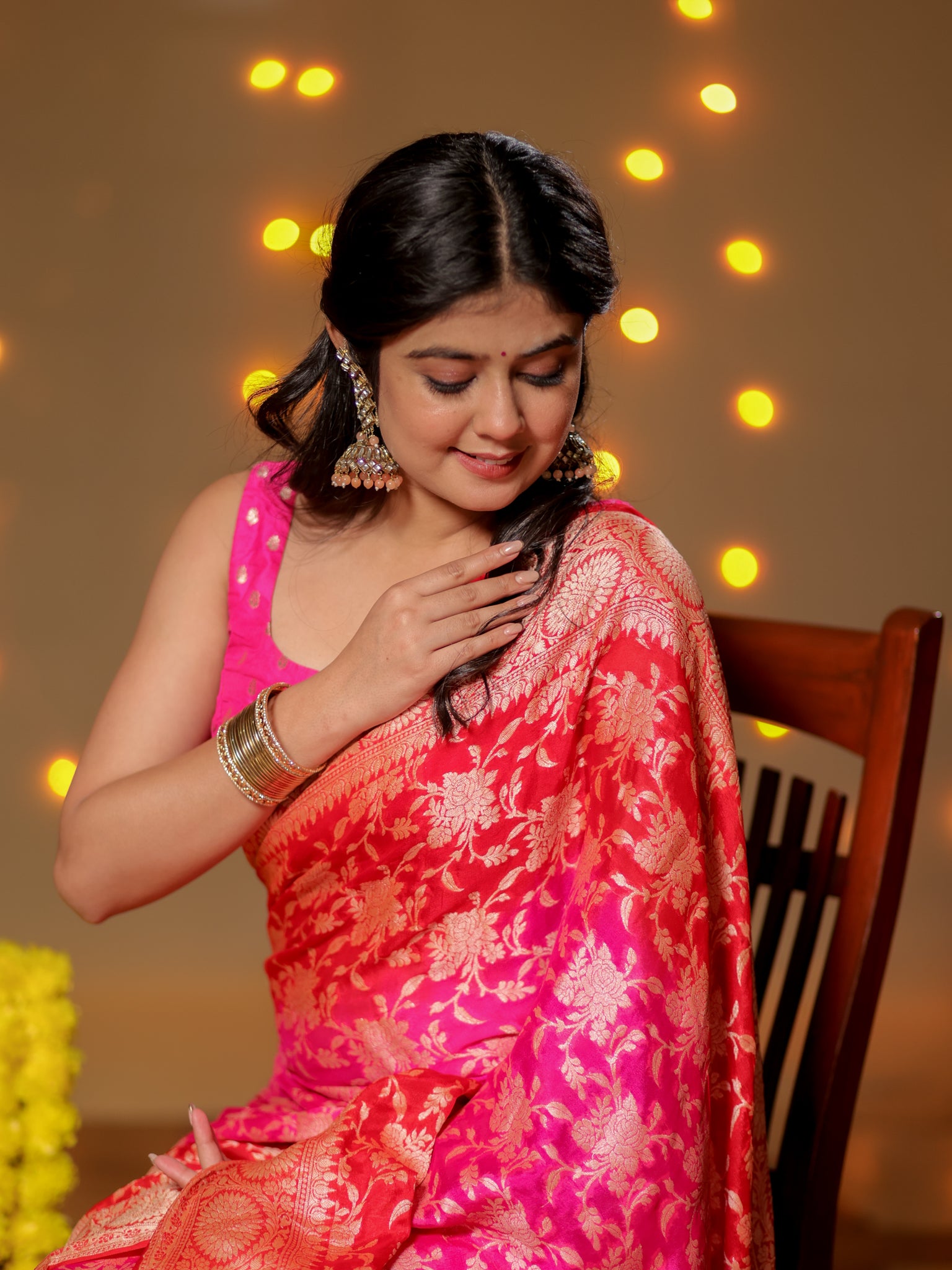 Banarasi Pure Khaddi Georgette Shaded Saree With Zari Weaving- Pink