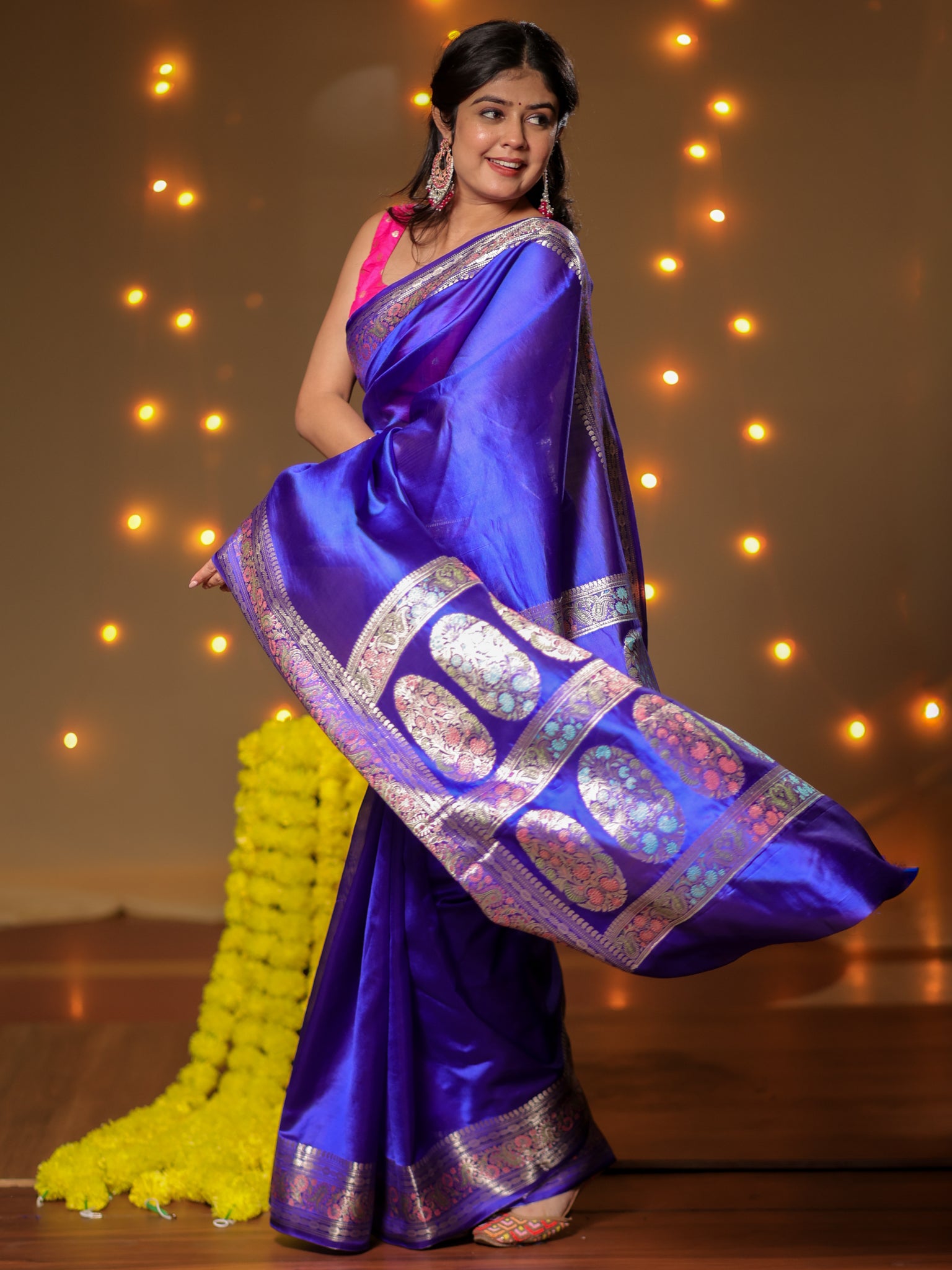 Banarasi Plain Silk Saree With Weaving- Blue