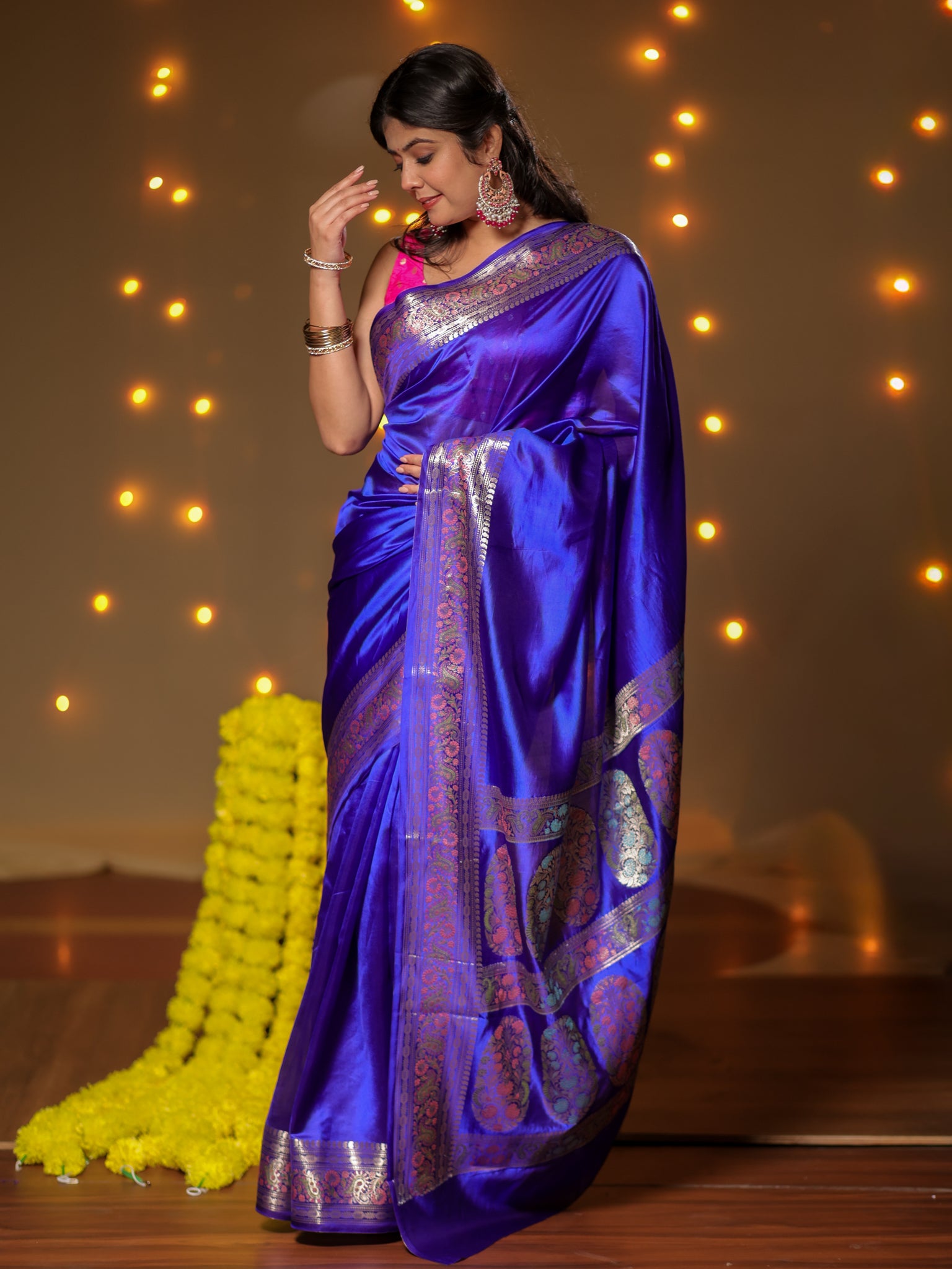 Banarasi Plain Silk Saree With Weaving- Blue