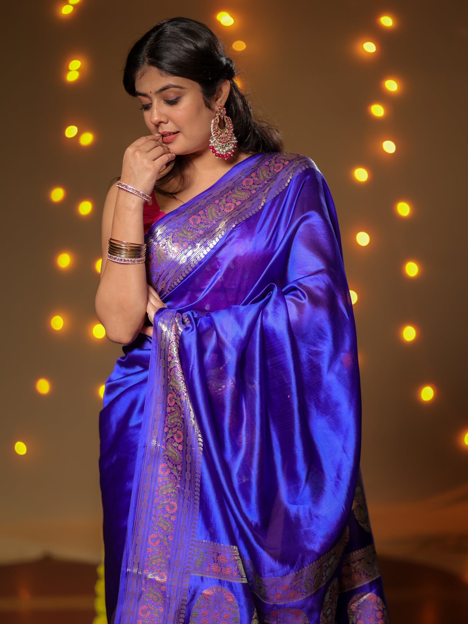 Banarasi Plain Silk Saree With Weaving- Blue