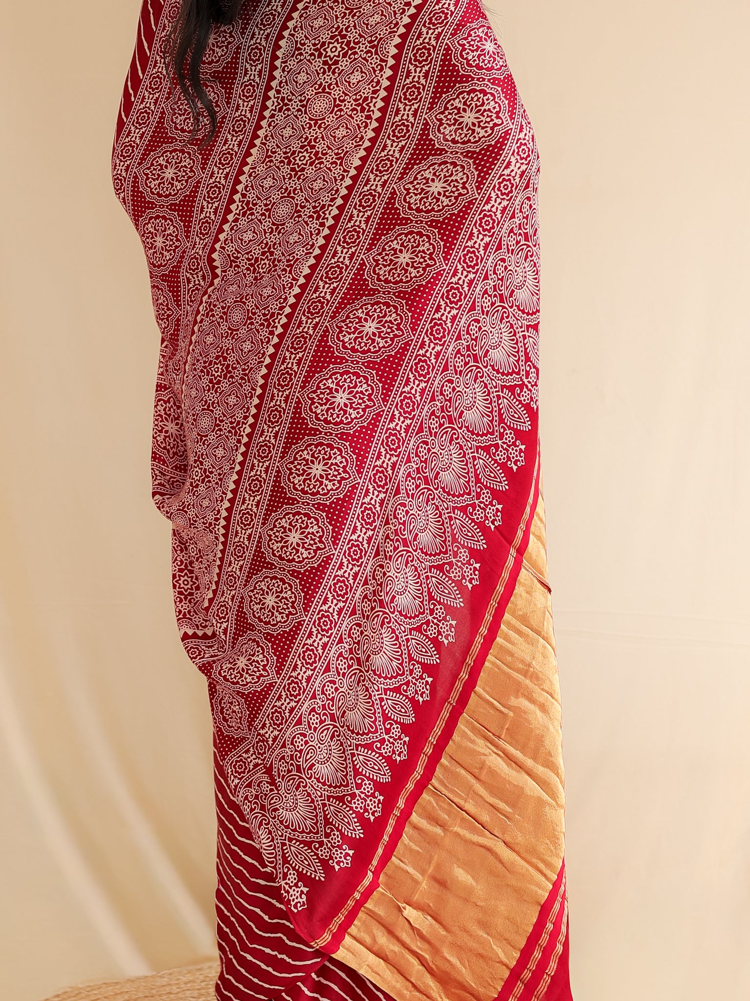 Maroon Leheriya Modal Lagdi Patta Saree
