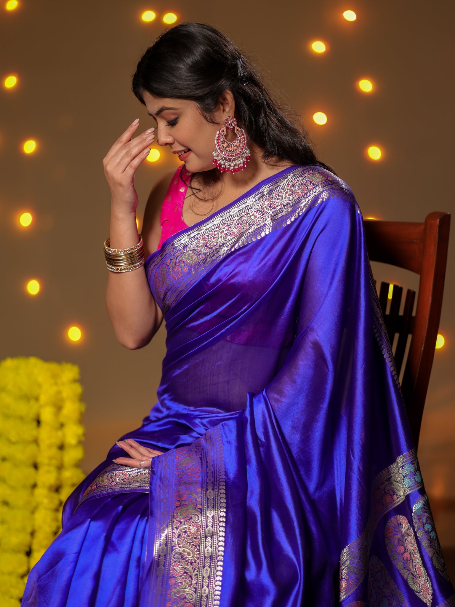 Banarasi Plain Silk Saree With Weaving- Blue