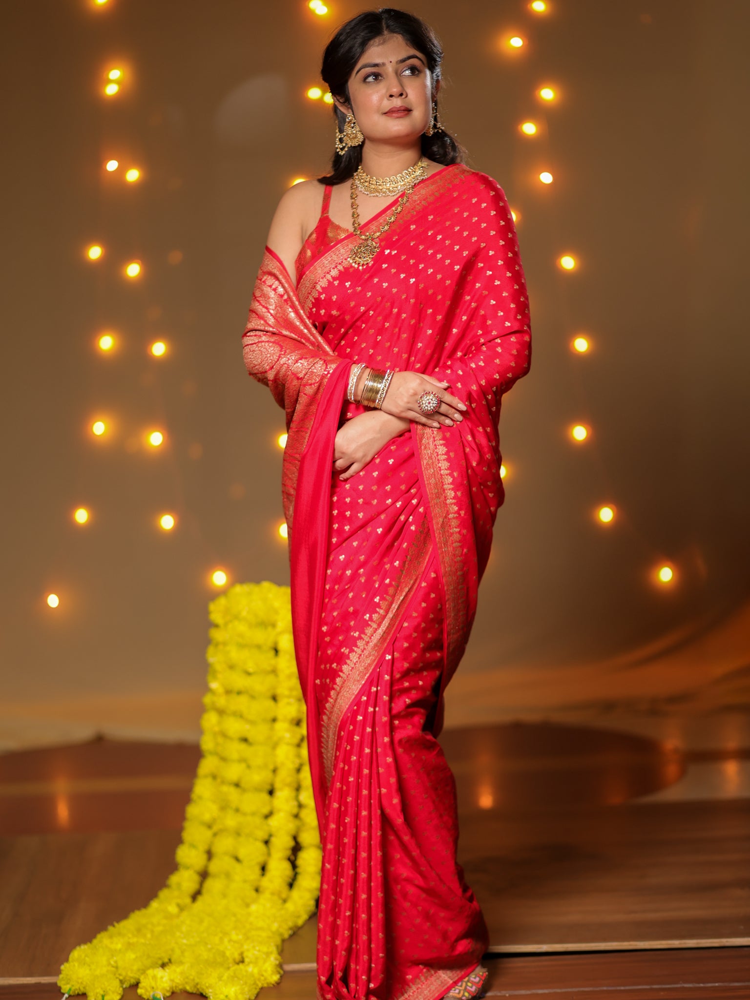 Banarasi Pure Khaddi Georgette Saree With Antique Zari Buti  Weaving- Red