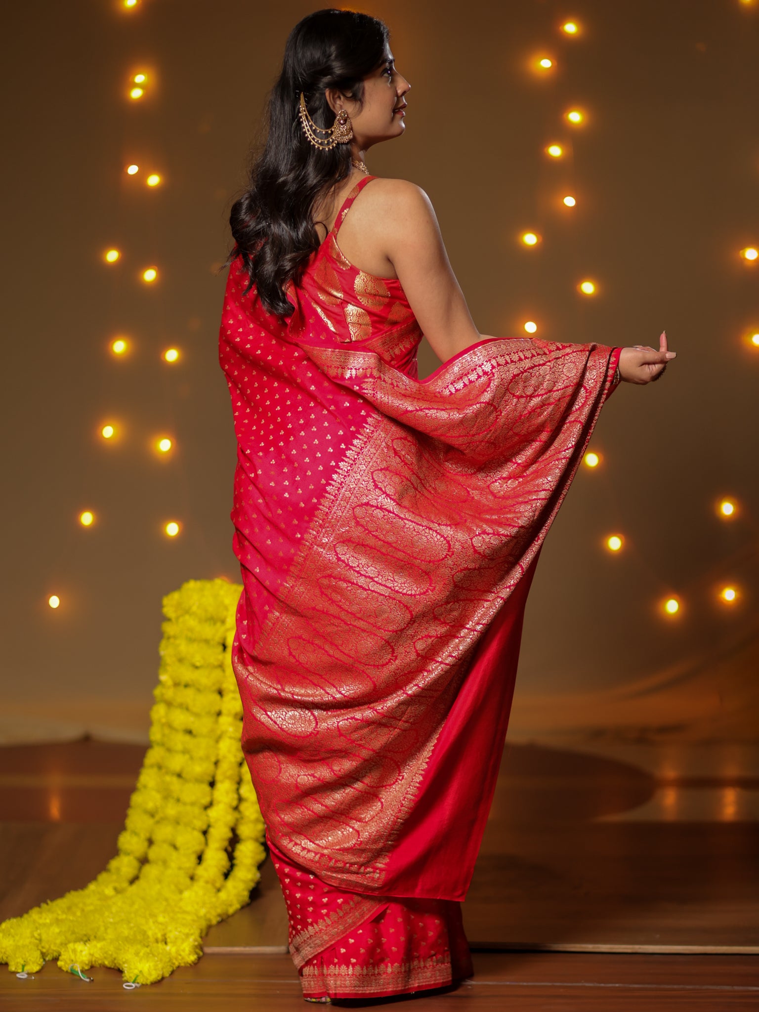 Banarasi Pure Khaddi Georgette Saree With Antique Zari Buti  Weaving- Red