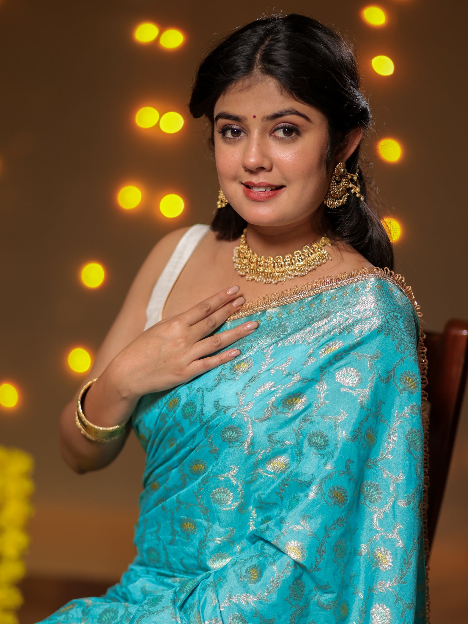 Banarasi Semi Silk Saree With Zari Weaving & Lace Border -Blue