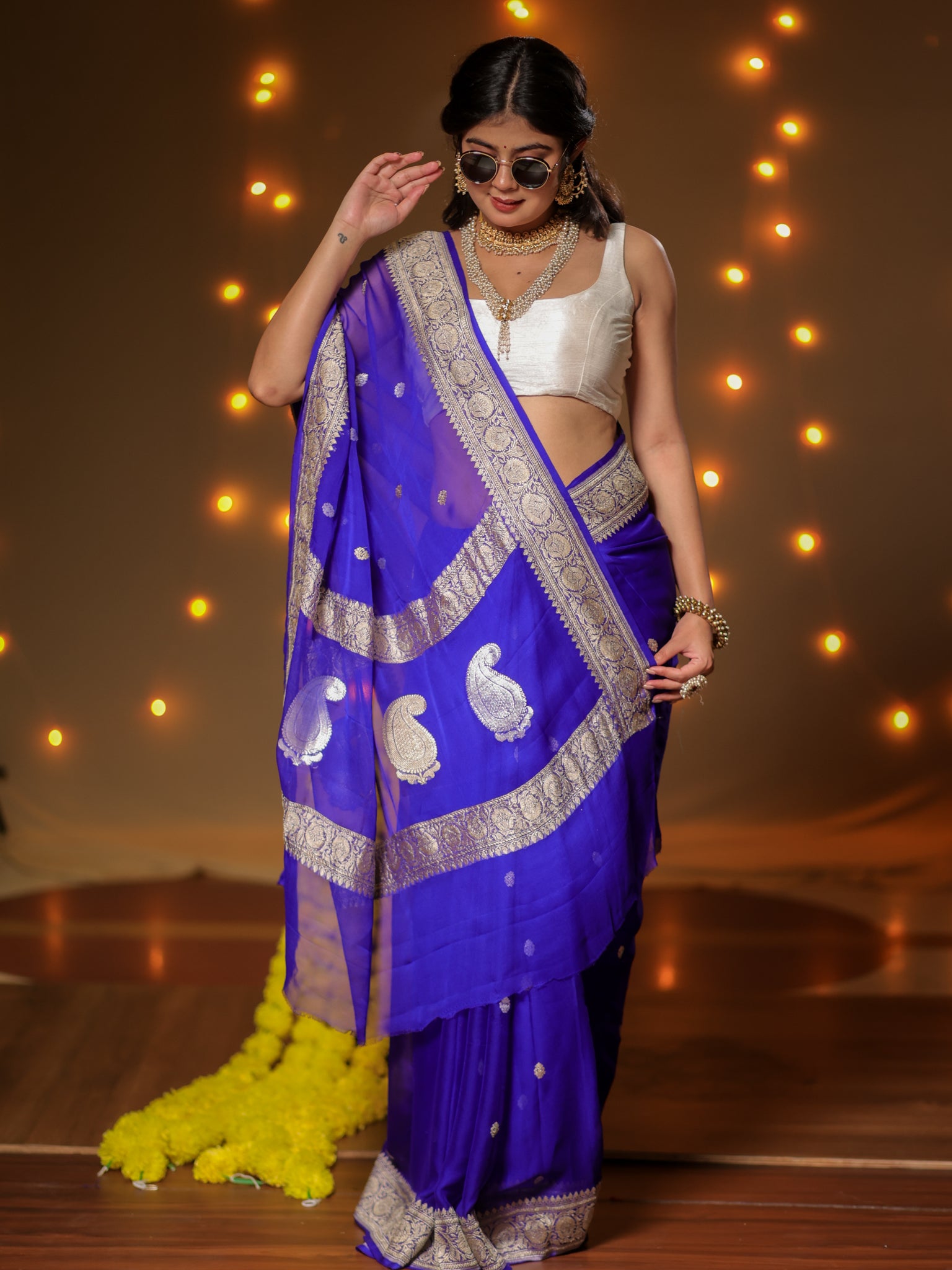 Banarasi Pure Khaddi Georgette Saree With Sona Rupa ZariButi Weaving- Blue