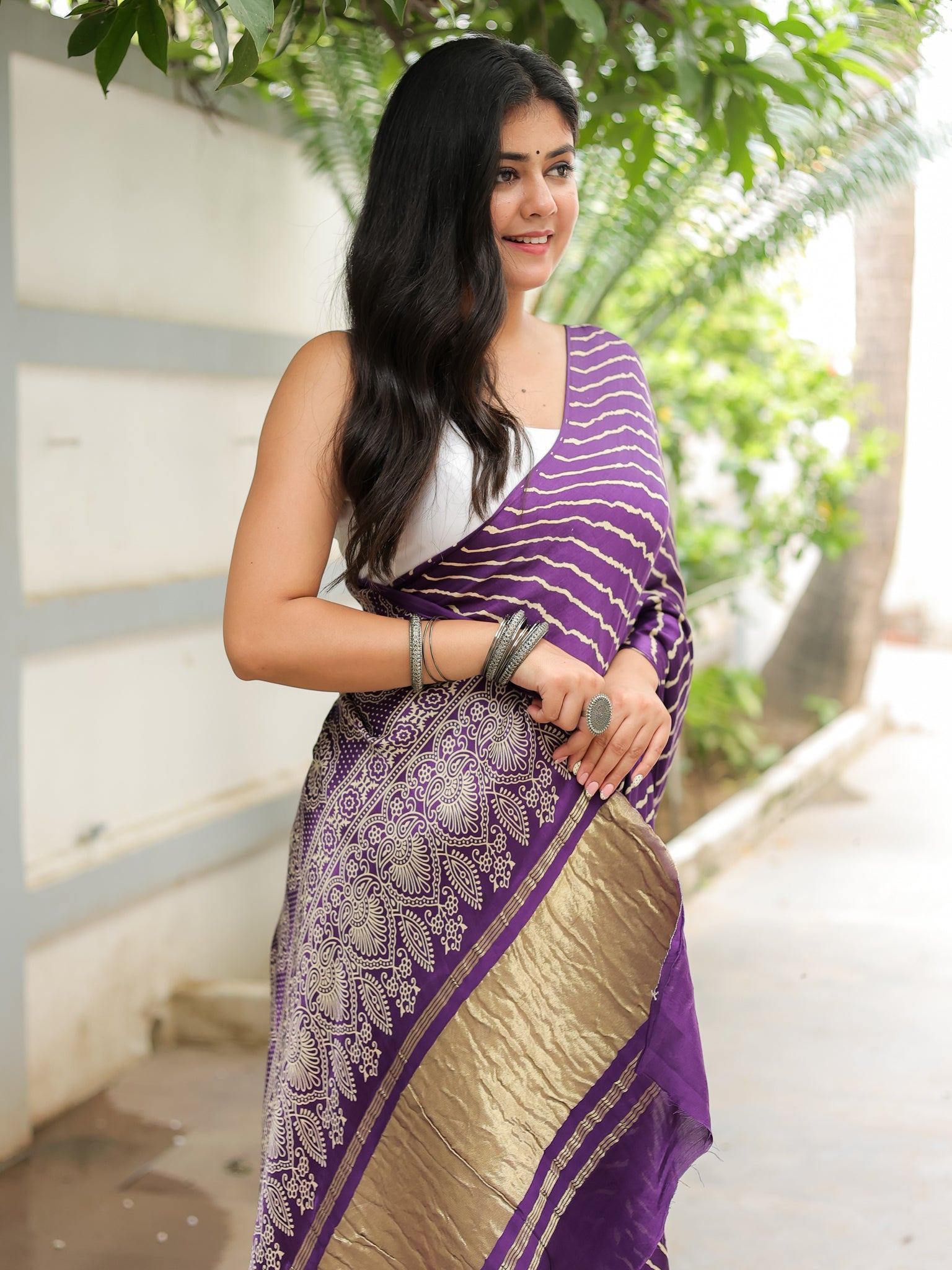 Purple Leheriya Modal Lagdi Patta Saree