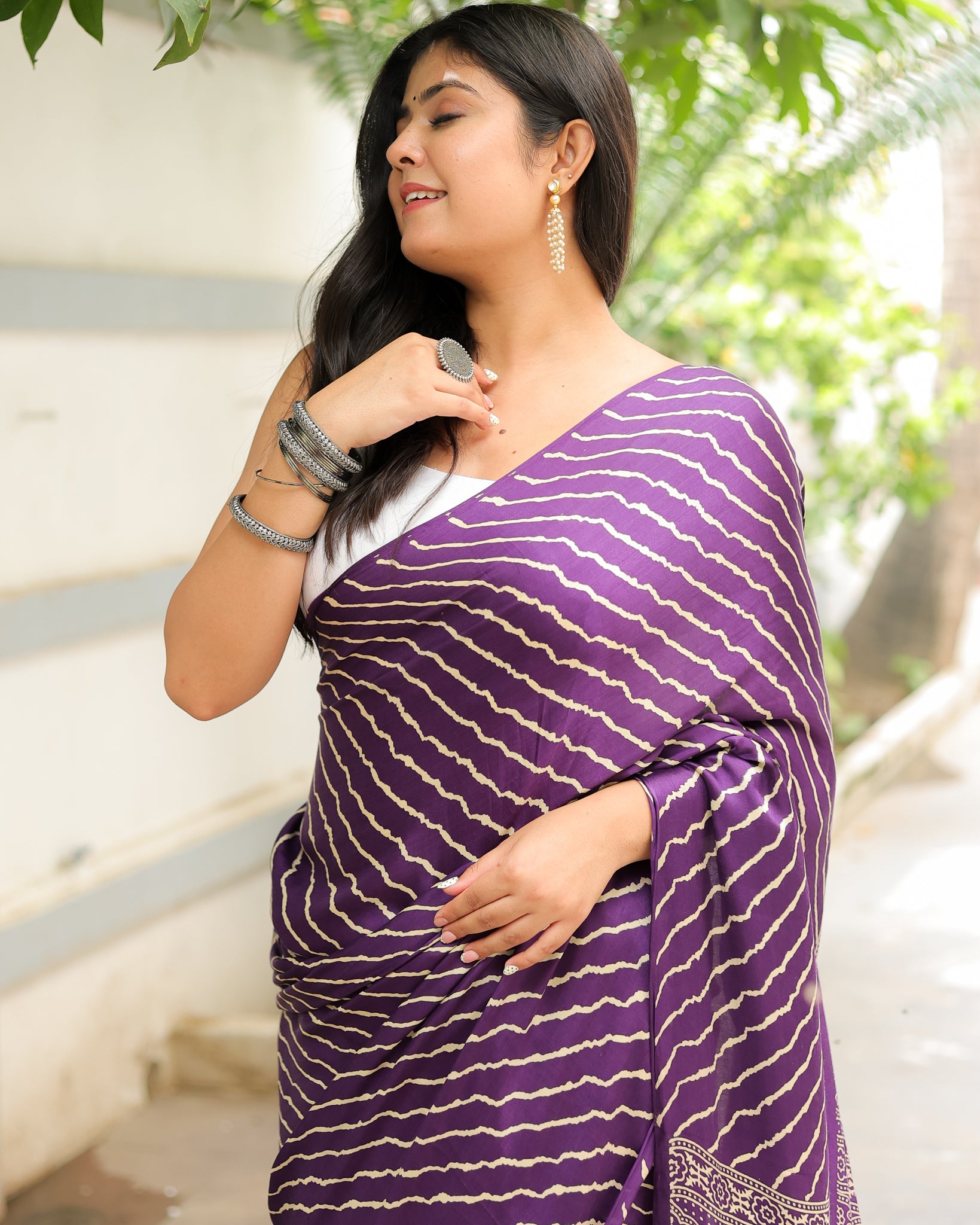 Purple Leheriya Modal Lagdi Patta Saree