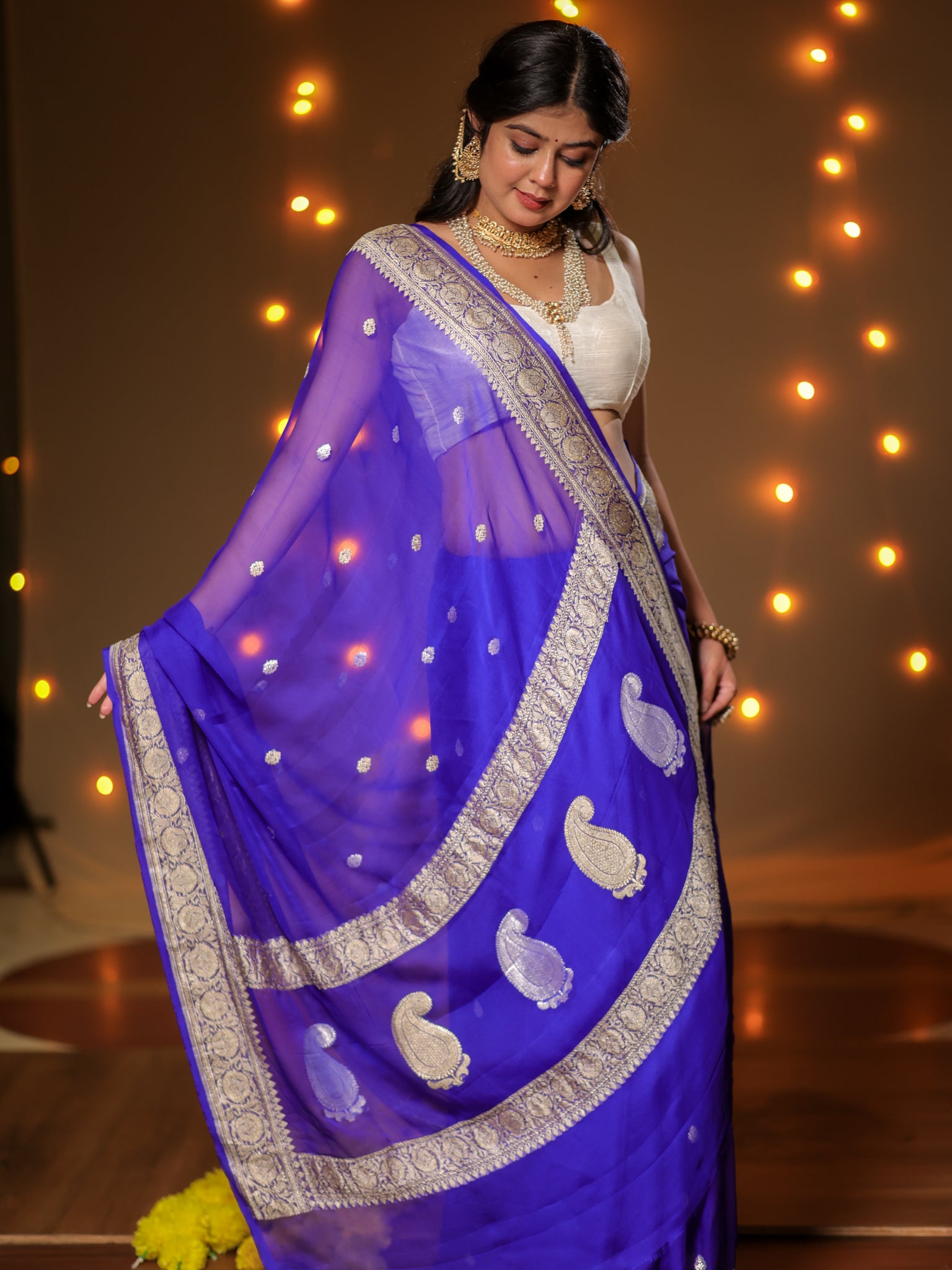Banarasi Pure Khaddi Georgette Saree With Sona Rupa ZariButi Weaving- Blue
