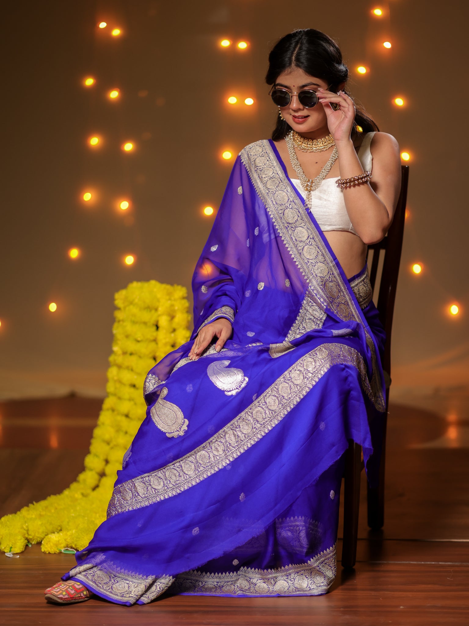 Banarasi Pure Khaddi Georgette Saree With Sona Rupa ZariButi Weaving- Blue
