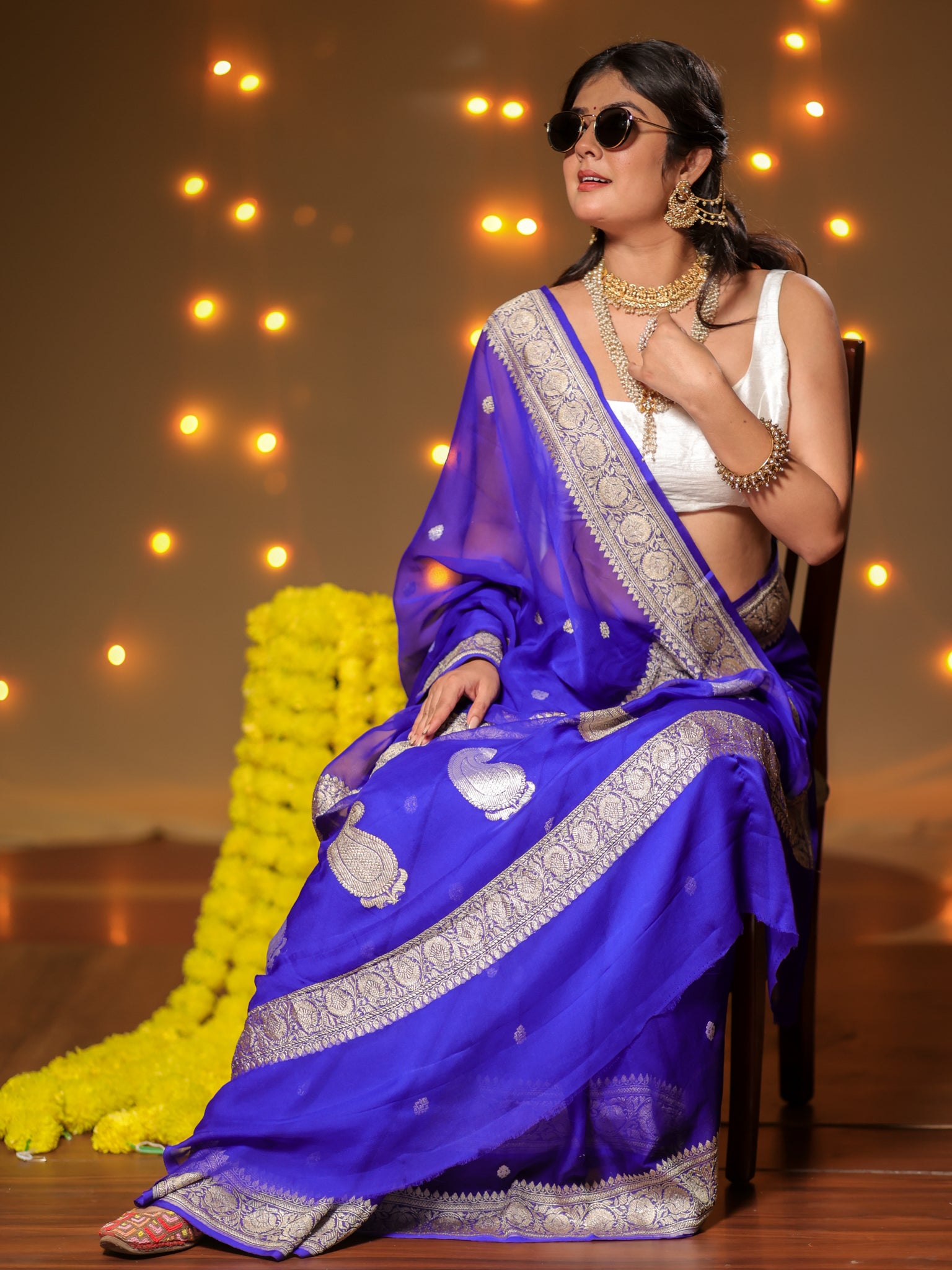 Banarasi Pure Khaddi Georgette Saree With Sona Rupa ZariButi Weaving- Blue