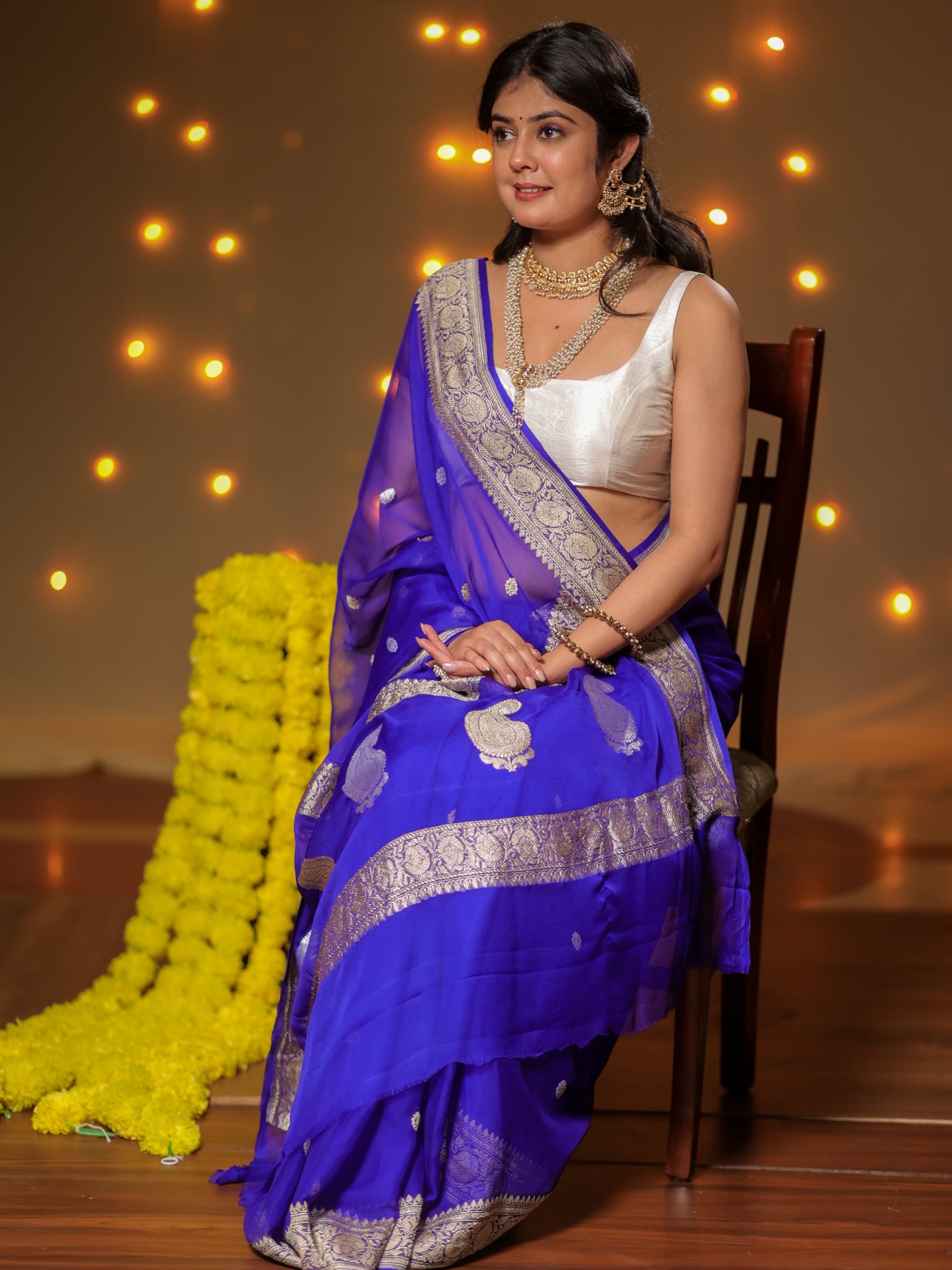 Banarasi Pure Khaddi Georgette Saree With Sona Rupa ZariButi Weaving- Blue