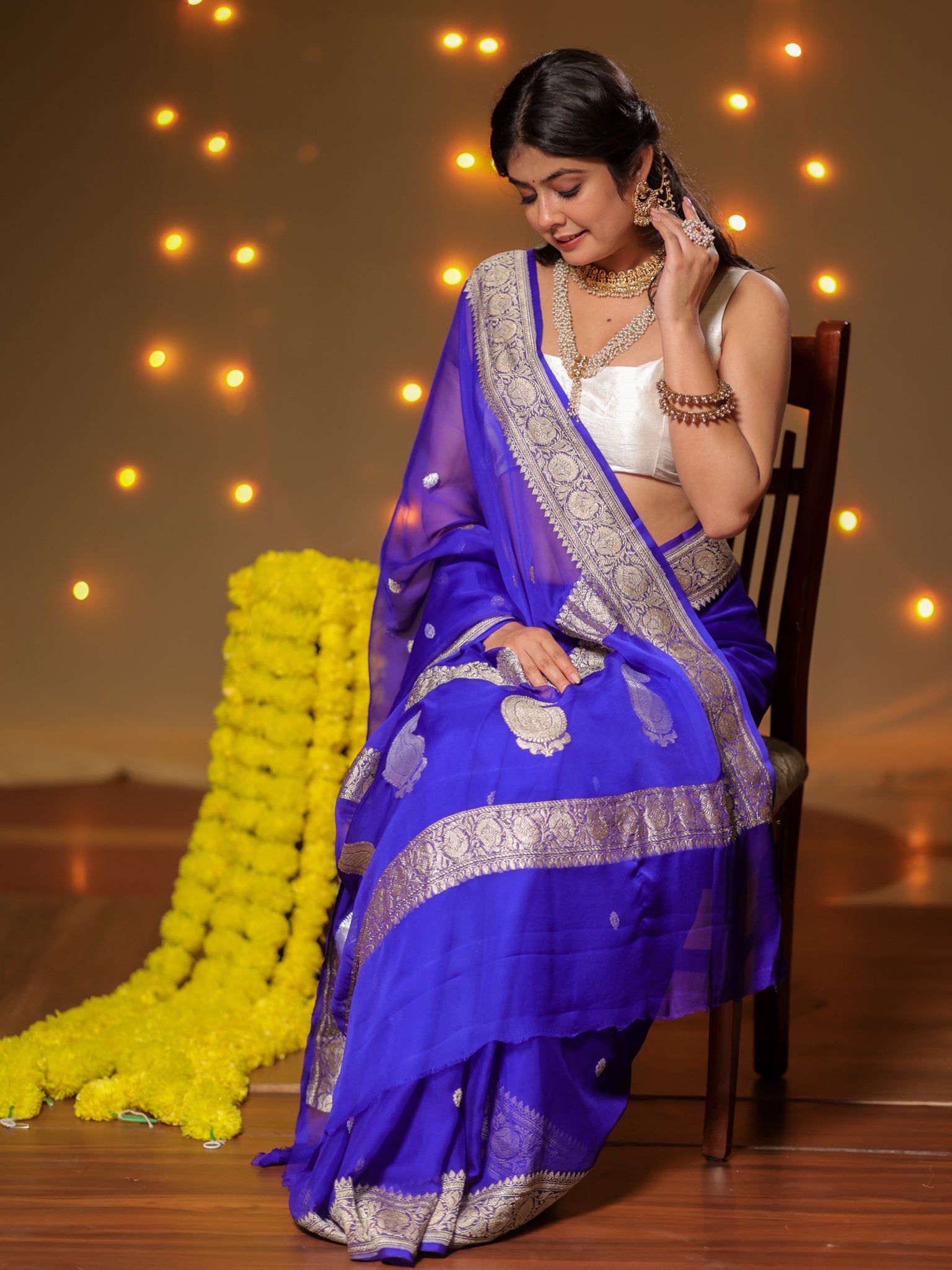 Banarasi Pure Khaddi Georgette Saree With Sona Rupa ZariButi Weaving- Blue