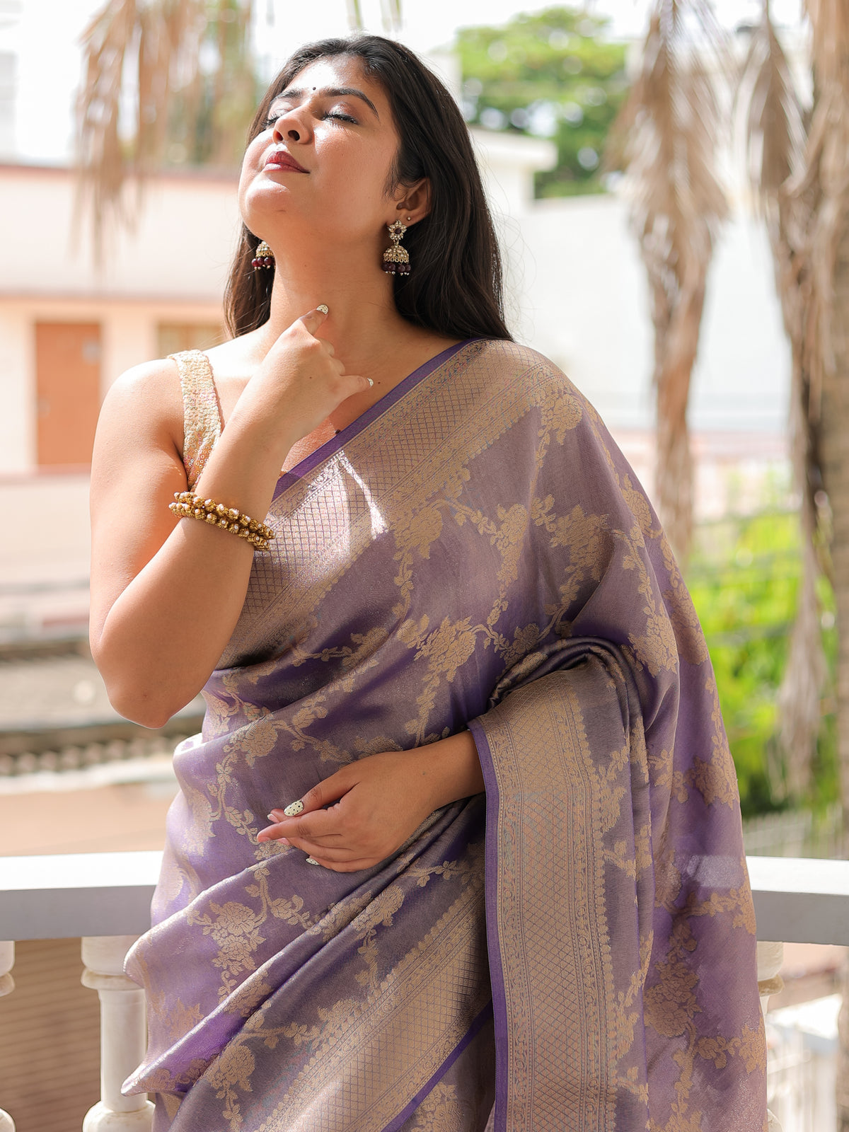 Banarasi Tissue Saree with Zari Weaving & Border- Lavender