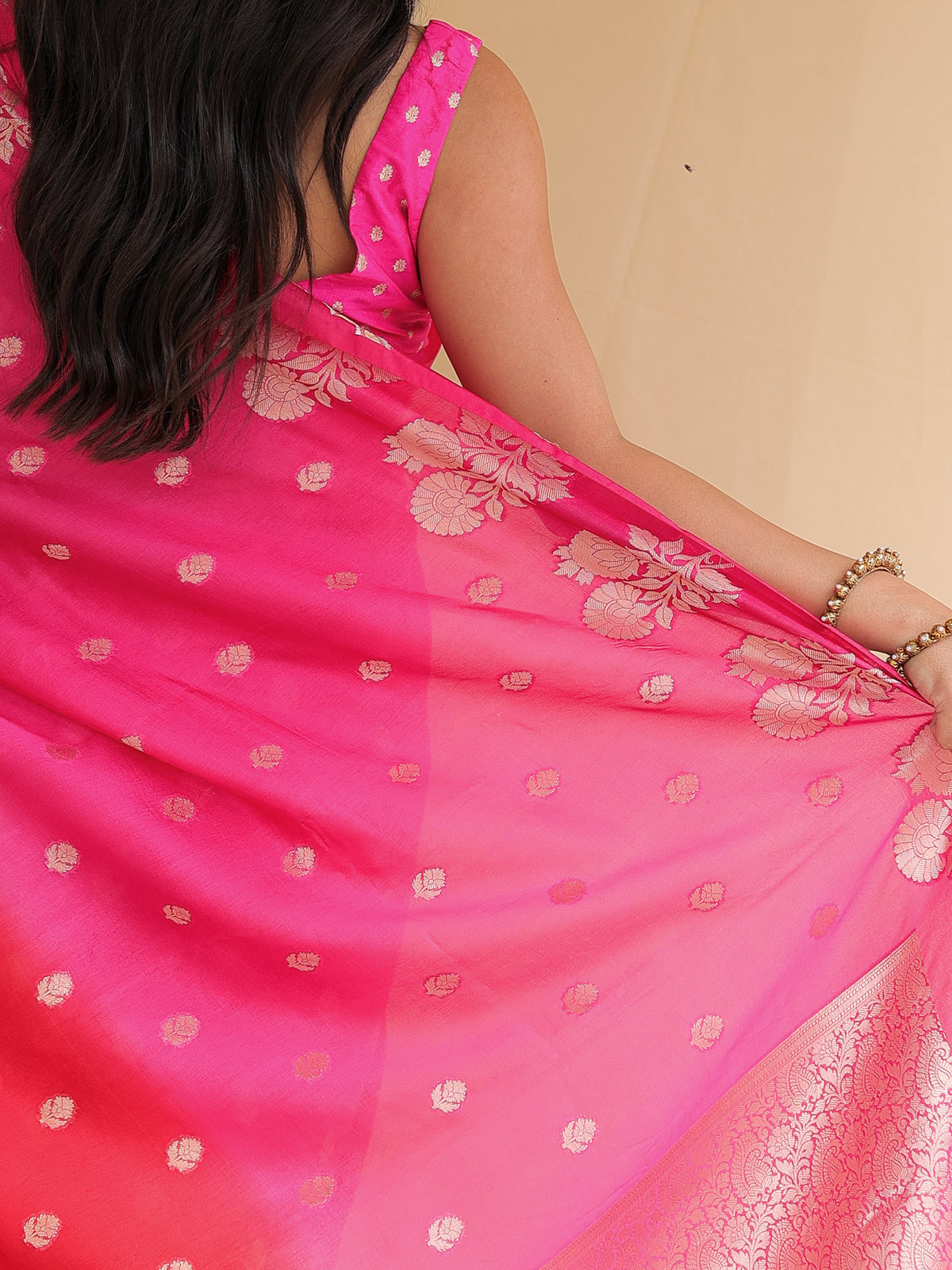 Banarasi Dual Shaded Semi Silk Saree with Zari Weaving & Border- Magenta