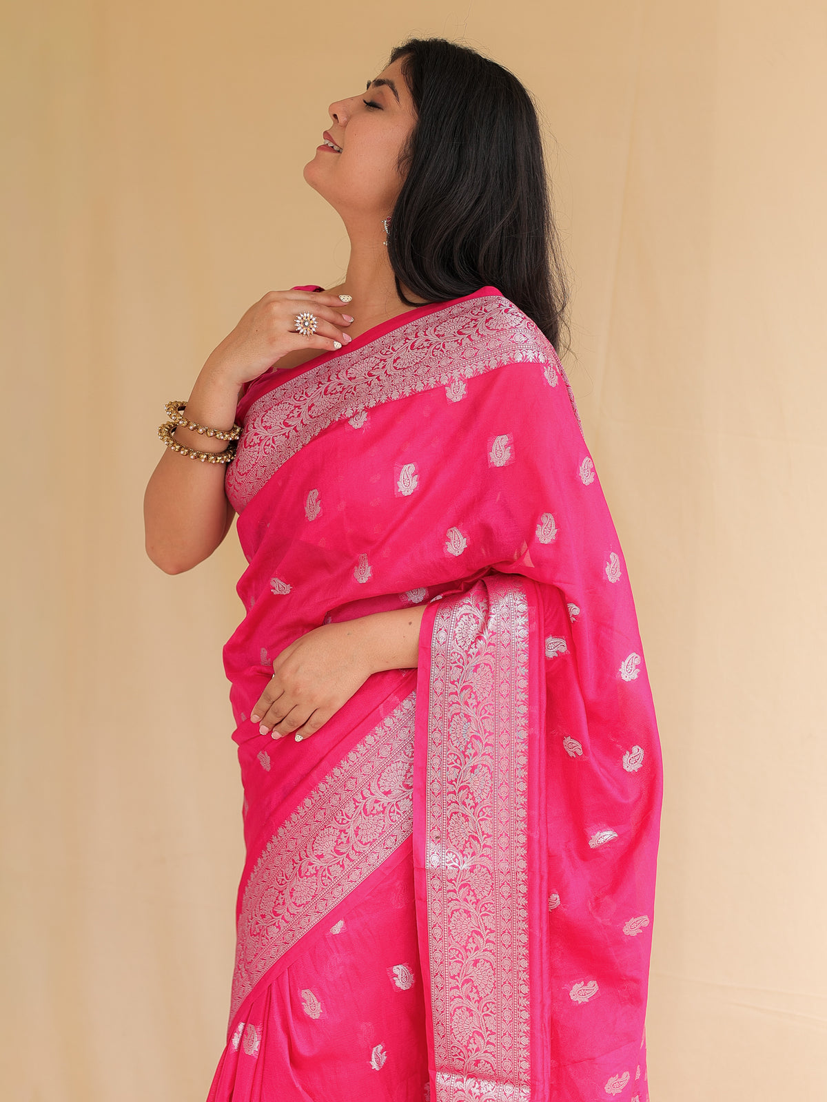 Banarasi Semi Silk Saree with Zari Weaving & Border- Magenta
