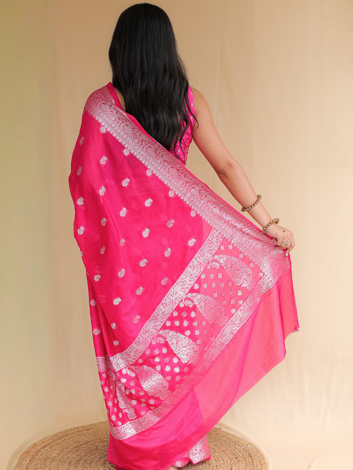 Banarasi Semi Silk Saree with Zari Weaving & Border- Magenta
